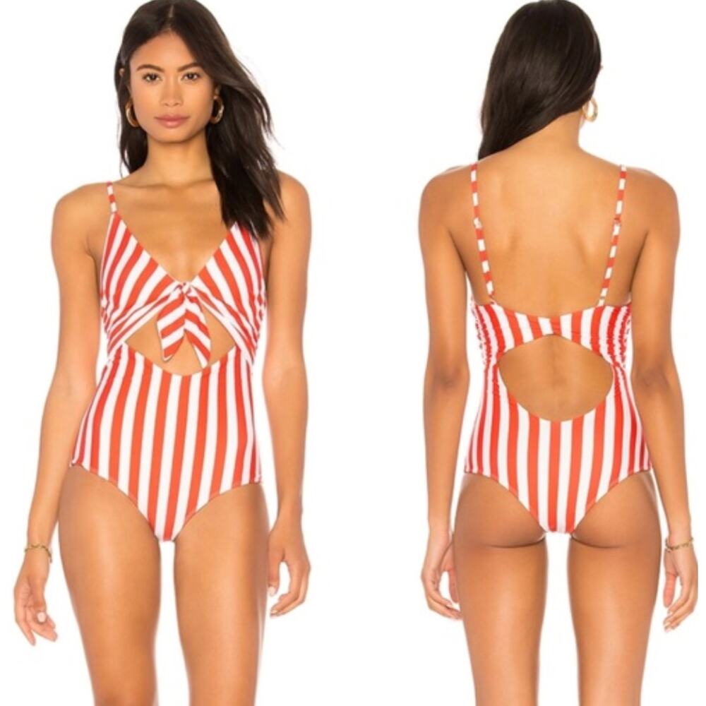 BeachRiot Striped Cutout Red and White One Piece Swimsuit Medium